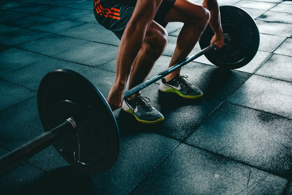 Barbell training in a gym